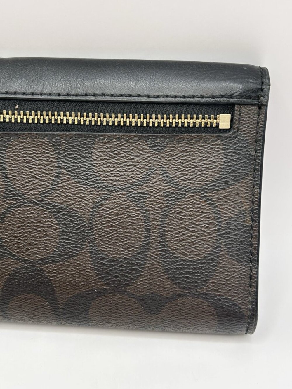 Coach F57319 Signature Monogram Tri-Fold Long Checkbook Wallet PVC Leather Brown - Picture 11 of 16